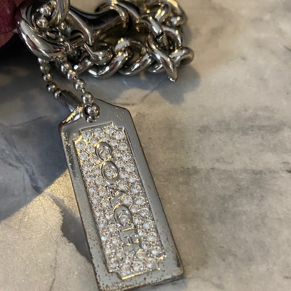 Coach Burgundy Satin Clutch with Silver Chain - Picture 4 of 6